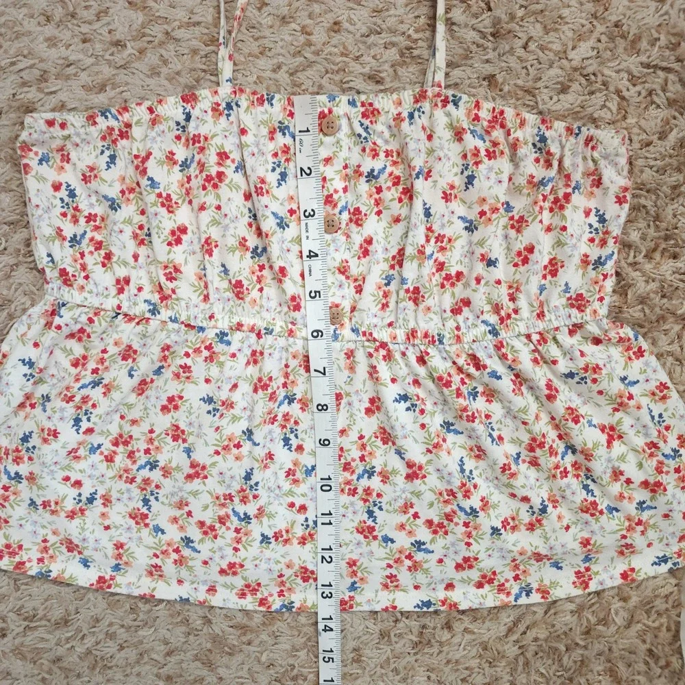 OshKosh B'gosh‎ Peplum Top Girls 14 White Floral Tie Strap Faux Button Camisole